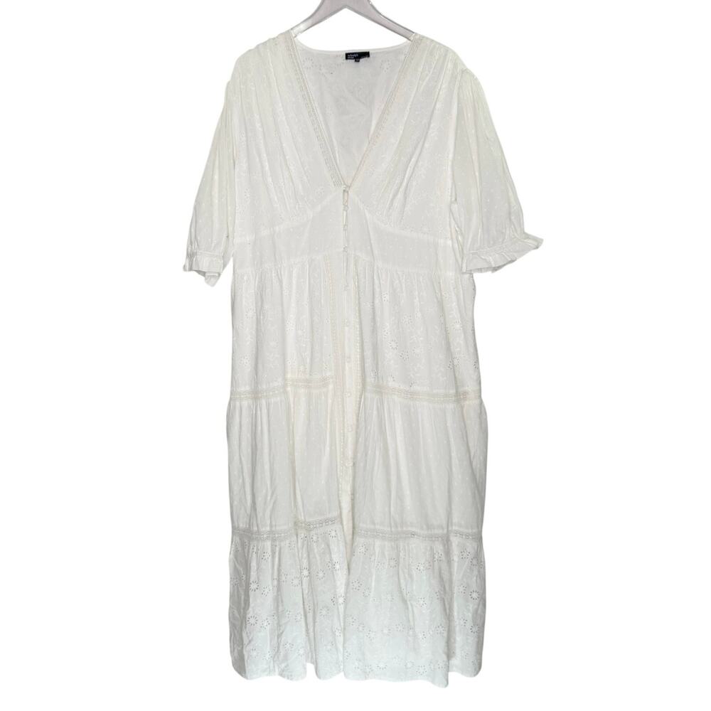 Nobodys Child White Eyelet Midi Dress 24 Plus Size Tiered Milkmaid Cottage